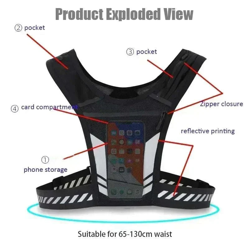 Reflective Running Backpack Universal Lightweight Sport Running Vest Mobile Phone Cards Bag for Jogging Fitness Male Female Vest