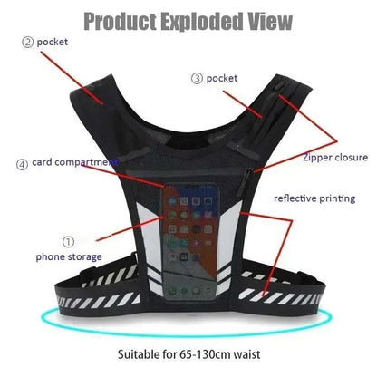 Reflective Running Backpack Universal Lightweight Sport Running Vest Mobile Phone Cards Bag for Jogging Fitness Male Female Vest