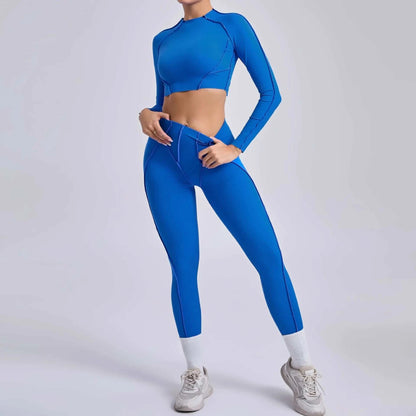 Seamless Yoga Sets Sports Fitness Hip-Lifting High Waist Skinny Long-Sleeved Suit Running Workout Gym Leggings Sets for Women