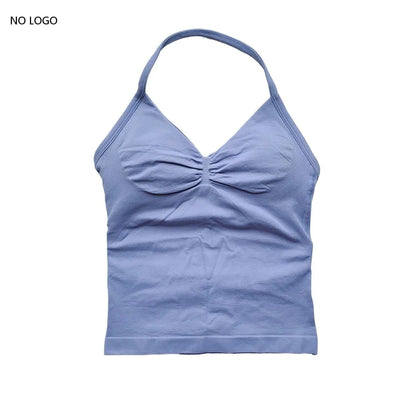 Longline Strappy Gym Top Backless Gym Clothes Women Scrunch Built-In Bra with Removable Cups Yoga Tank Tops