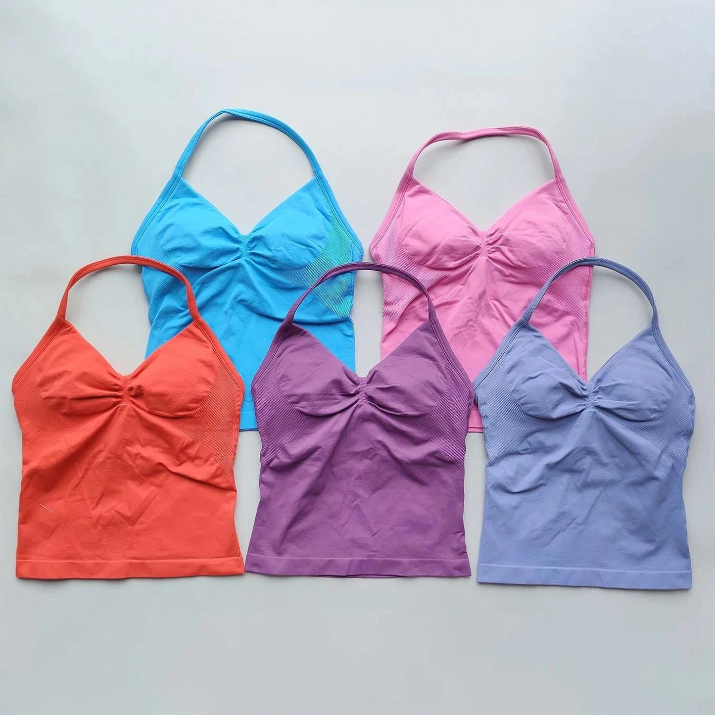 Longline Strappy Gym Top Backless Gym Clothes Women Scrunch Built-In Bra with Removable Cups Yoga Tank Tops