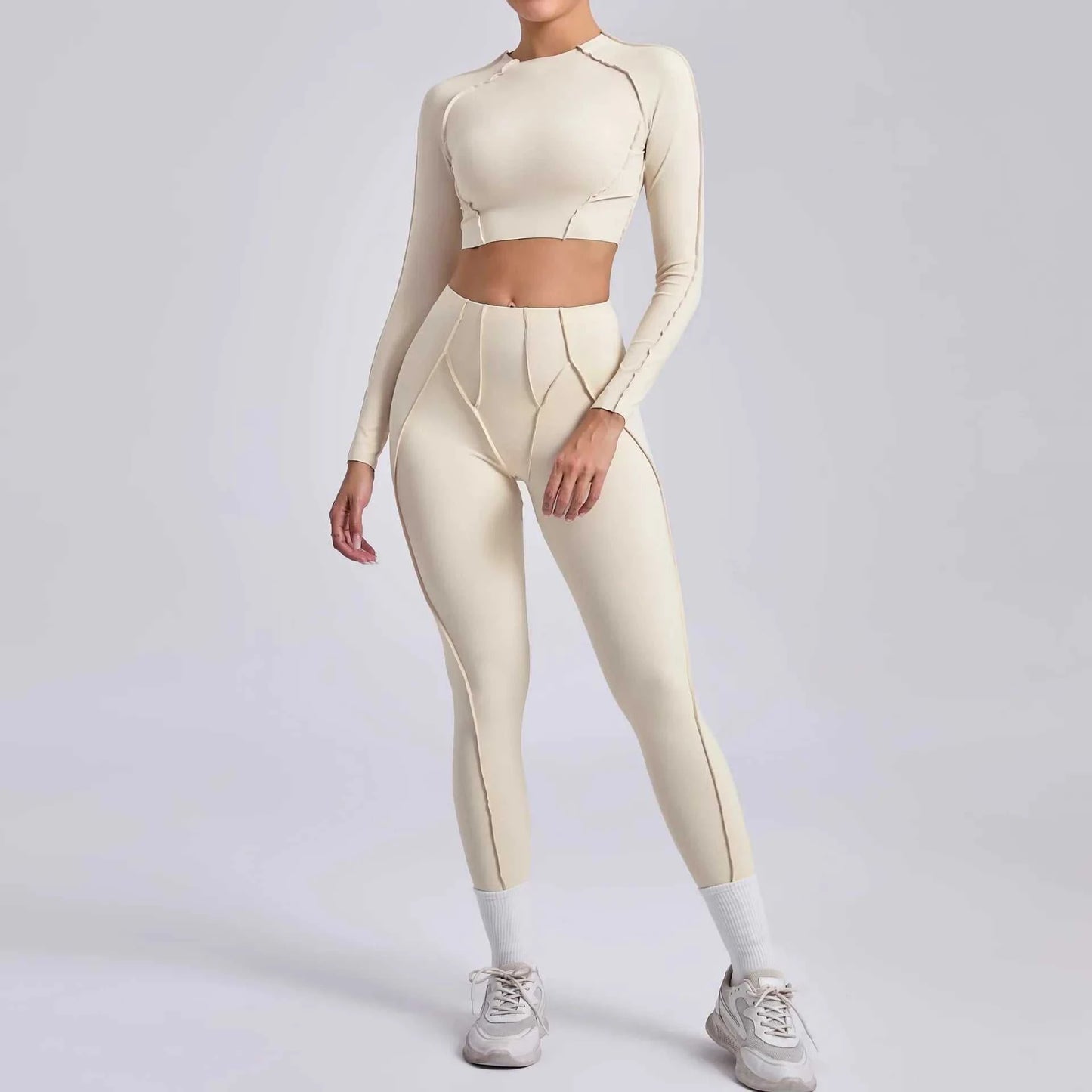 Seamless Yoga Sets Sports Fitness Hip-Lifting High Waist Skinny Long-Sleeved Suit Running Workout Gym Leggings Sets for Women