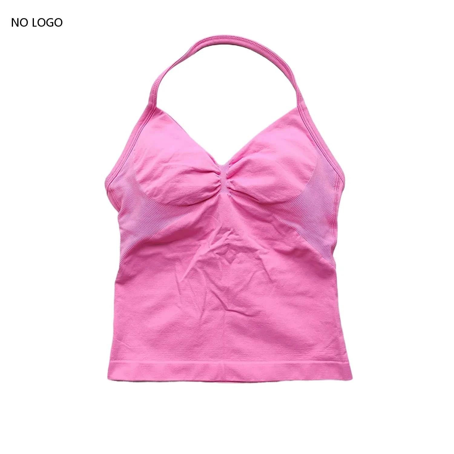 Longline Strappy Gym Top Backless Gym Clothes Women Scrunch Built-In Bra with Removable Cups Yoga Tank Tops