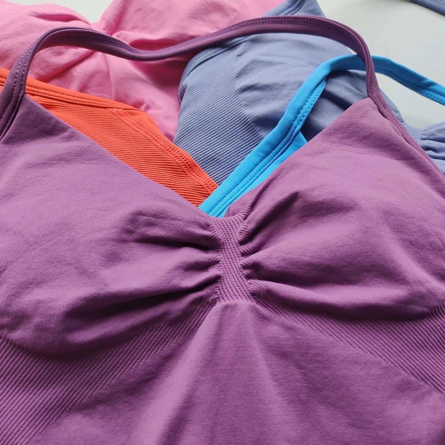 Longline Strappy Gym Top Backless Gym Clothes Women Scrunch Built-In Bra with Removable Cups Yoga Tank Tops