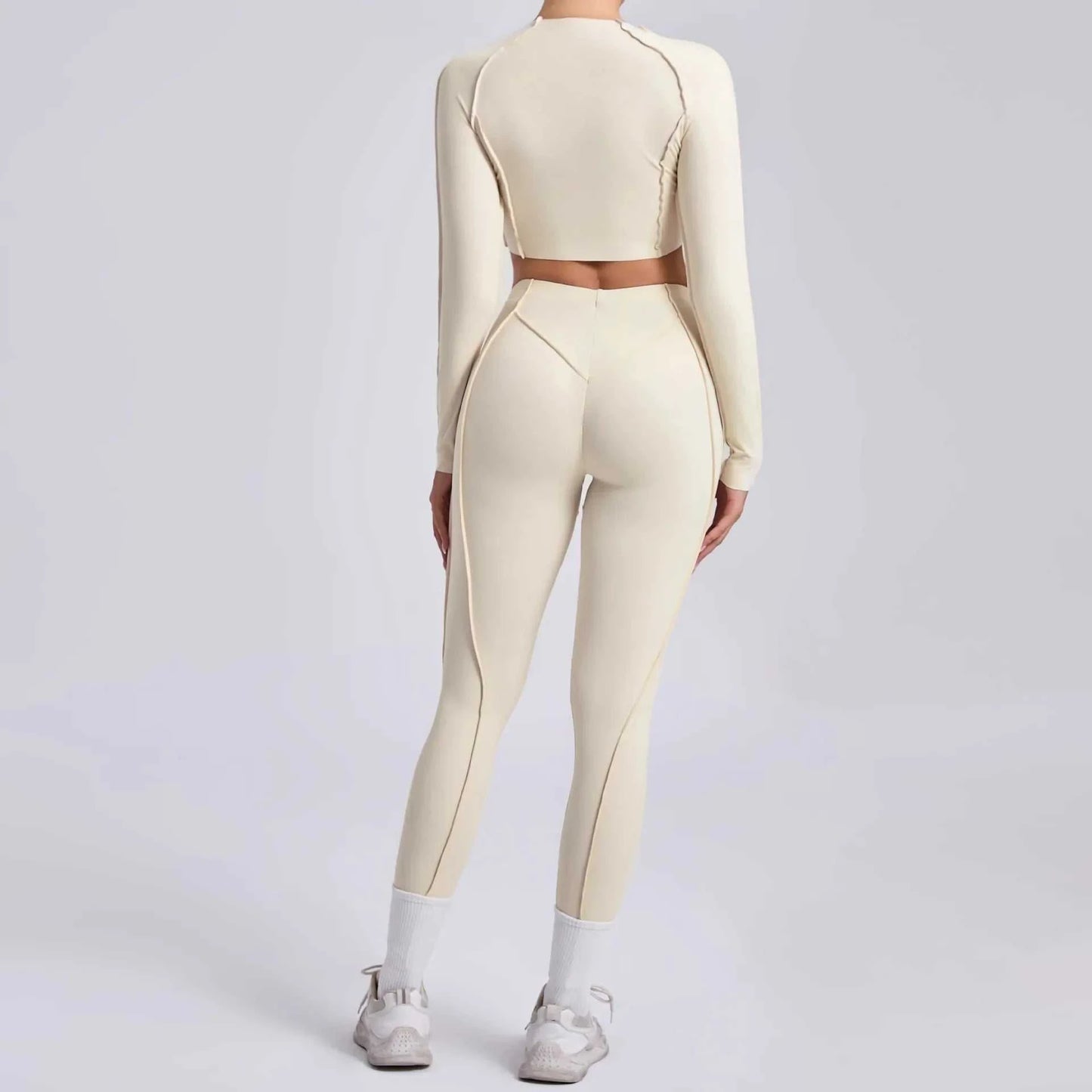 Seamless Yoga Sets Sports Fitness Hip-Lifting High Waist Skinny Long-Sleeved Suit Running Workout Gym Leggings Sets for Women
