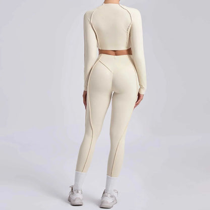 Seamless Yoga Sets Sports Fitness Hip-Lifting High Waist Skinny Long-Sleeved Suit Running Workout Gym Leggings Sets for Women