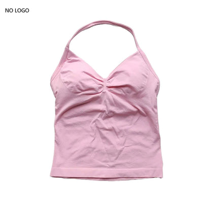 Longline Strappy Gym Top Backless Gym Clothes Women Scrunch Built-In Bra with Removable Cups Yoga Tank Tops