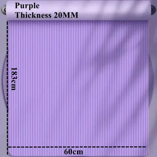Purple 20MM thick yoga mat measuring 183x60cm with non-slip surface for exercise and fitness.
