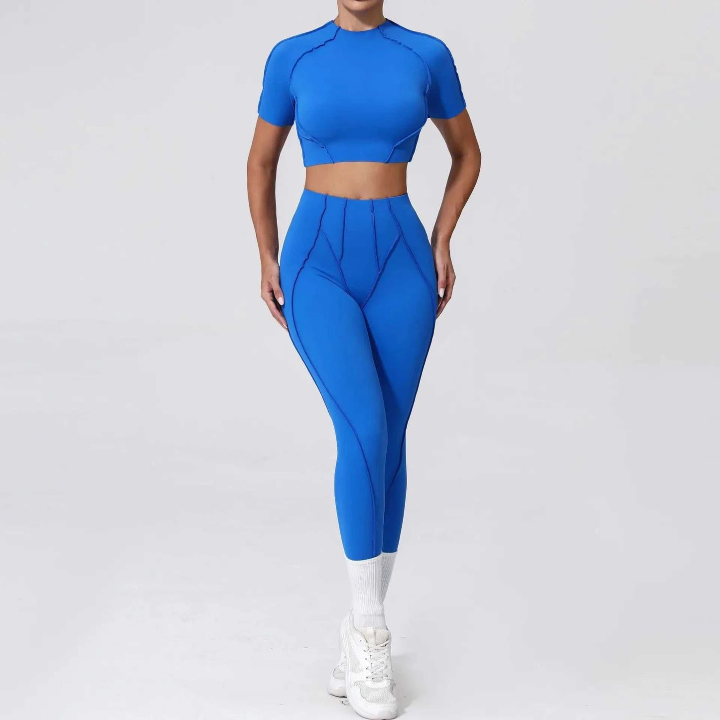 Seamless Yoga Sets Sports Fitness Hip-Lifting High Waist Skinny Long-Sleeved Suit Running Workout Gym Leggings Sets for Women