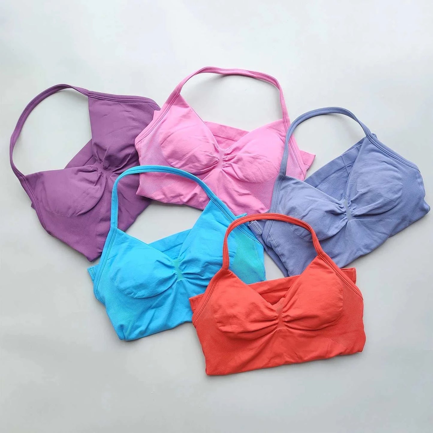 Longline Strappy Gym Top Backless Gym Clothes Women Scrunch Built-In Bra with Removable Cups Yoga Tank Tops