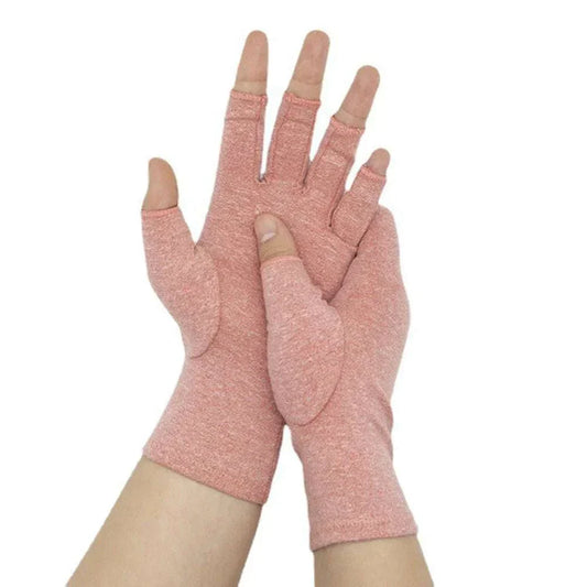 Pink half-finger compression arthritis gloves for joint pain relief and wrist support