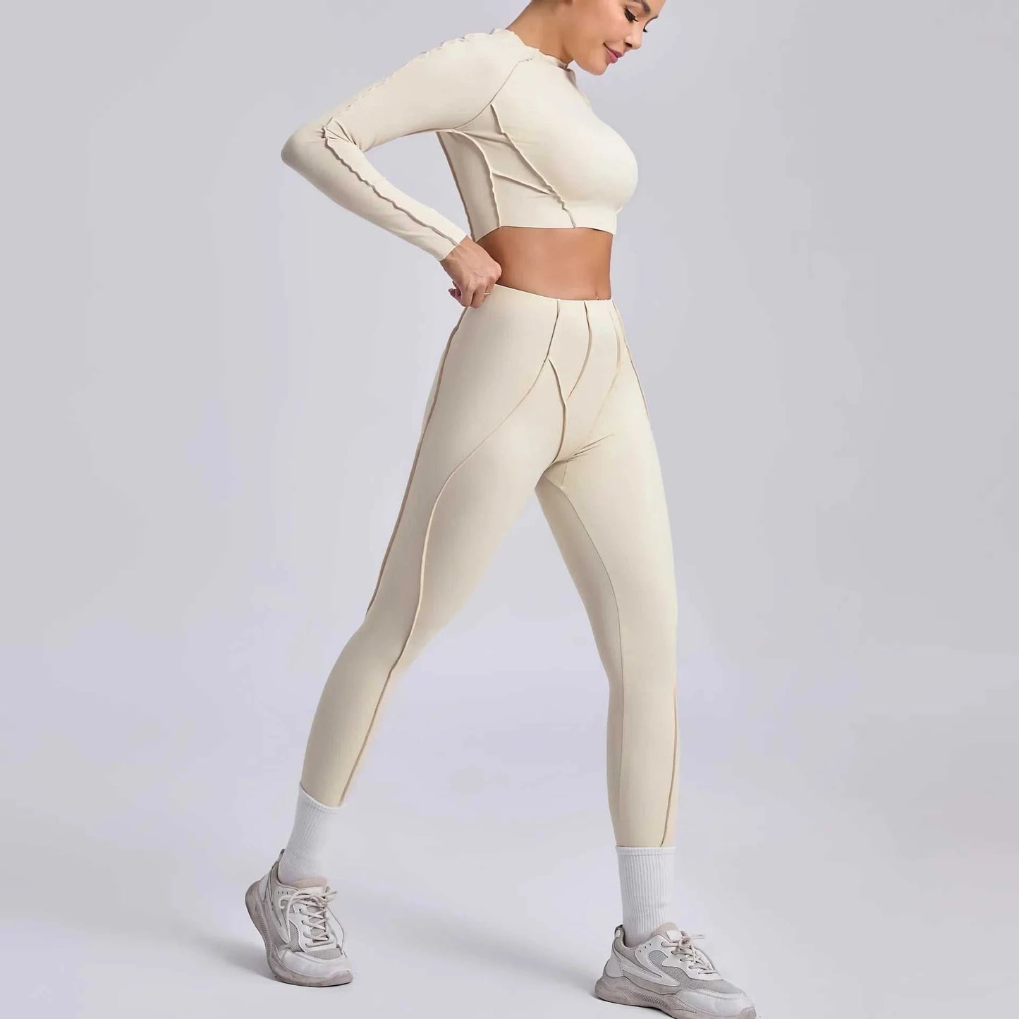 Seamless Yoga Sets Sports Fitness Hip-Lifting High Waist Skinny Long-Sleeved Suit Running Workout Gym Leggings Sets for Women