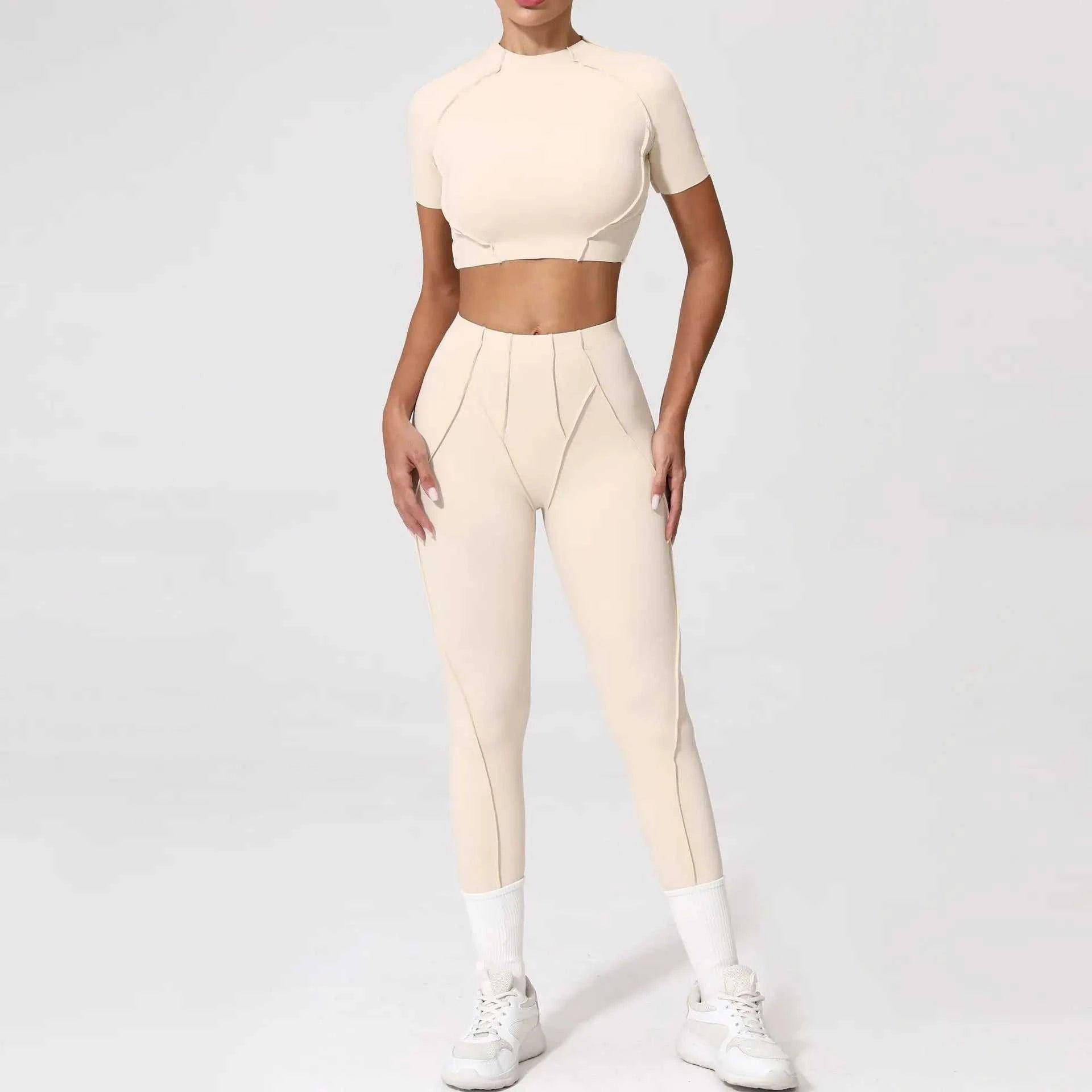 Seamless Yoga Sets Sports Fitness Hip-Lifting High Waist Skinny Long-Sleeved Suit Running Workout Gym Leggings Sets for Women