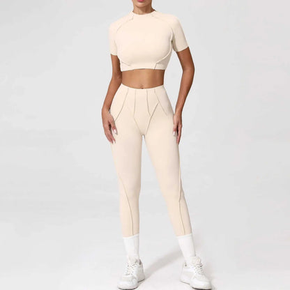 Seamless Yoga Sets Sports Fitness Hip-Lifting High Waist Skinny Long-Sleeved Suit Running Workout Gym Leggings Sets for Women