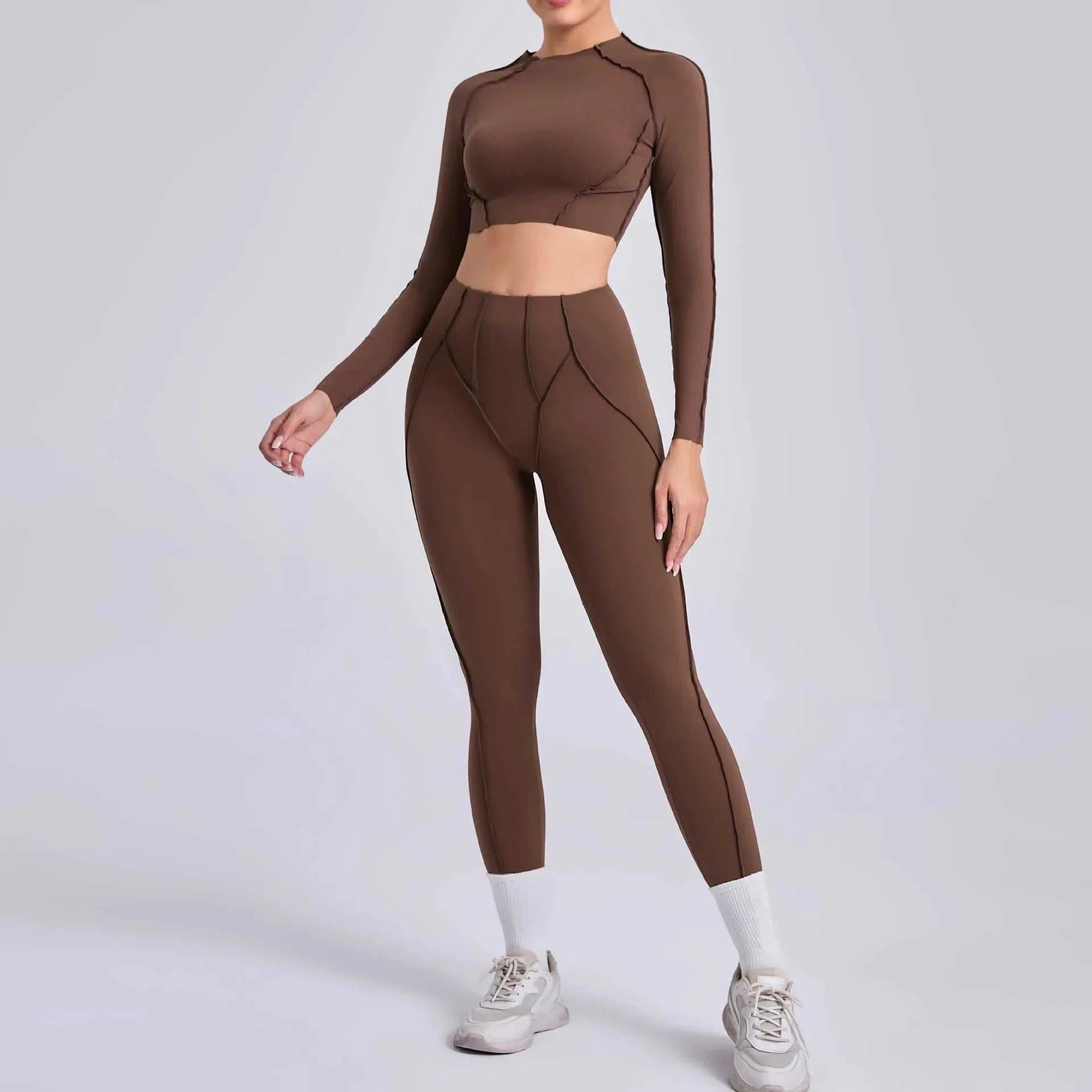 Seamless Yoga Sets Sports Fitness Hip-Lifting High Waist Skinny Long-Sleeved Suit Running Workout Gym Leggings Sets for Women