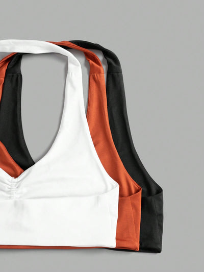 Elevate Your Workout with the Studio Sport 3-Piece Letter Graphic Backless Sports Tee Set