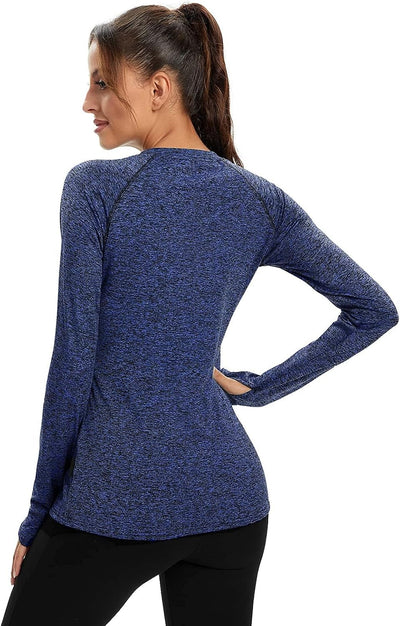 Women Fleece Thermal Long Sleeve Running Shirt Workout Tops Moisture Wicking Athletic Shirts with Thumb Holes