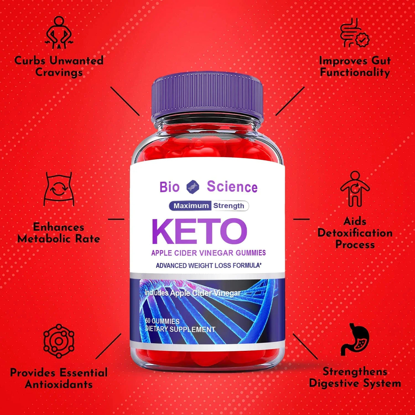 Revitalize Your Weight Loss Journey with (2 Pack) Bioscience Keto ACV Gummies - Boost Energy, Enhance Focus, and Ignite Metabolism with 120 Delicious Gummies!
