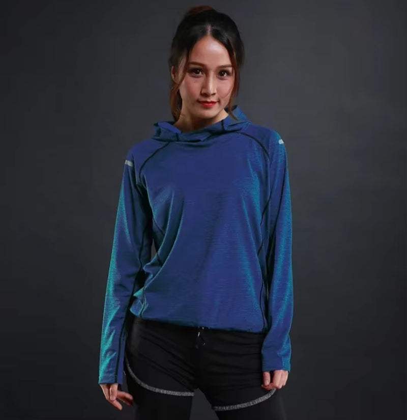 Autumn Thin Women Running T Shirts Gym Fitness Long Sleeves Sweatshirts Quick Dry Training Breathable Hood Sports Yoga Clothing