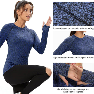 Women Fleece Thermal Long Sleeve Running Shirt Workout Tops Moisture Wicking Athletic Shirts with Thumb Holes