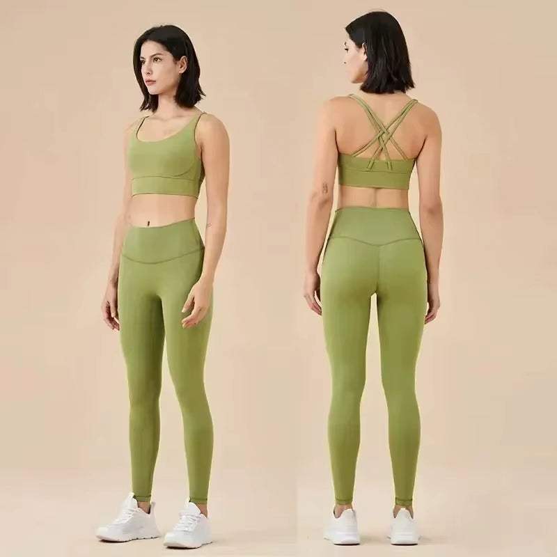 Women'S 2 Piece Sports Set - High Waist Booty-Lifting Leggings with Back Pocket & Sports Bra Yoga/Gym/Running Workout Outfit