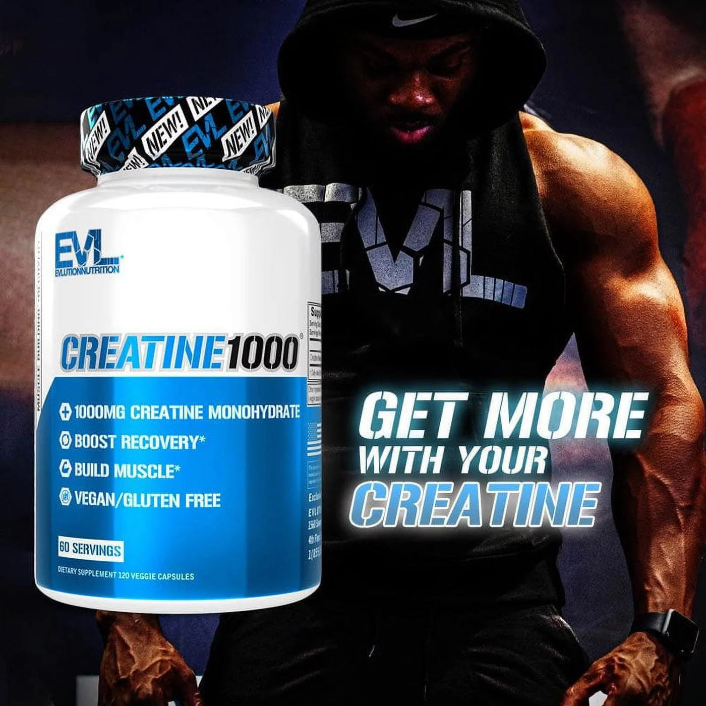 Unleash Your Strength with EVL Nutrition Creatine Monohydrate Capsules - 120 Count of Pure Muscle-Building Power