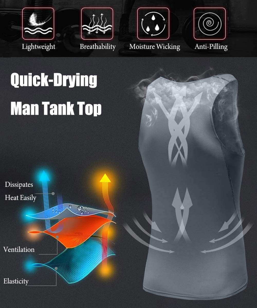 Men'S 3 or 5 Pack Sleeveless Compression Tank Top, Base Layer Cool Dry Compression Shirts Muscle Gym Tank Tops
