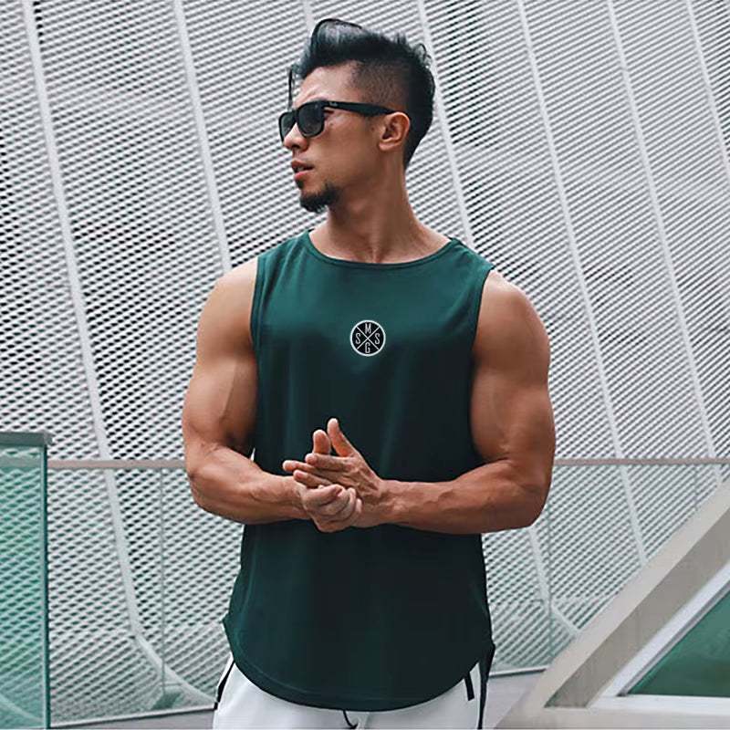 Bodybuilding Vest Men Sports Tank Top Men Gym Clothing Fitness Workout Sleeveless Shirt Mesh O Neck Running Stringer Singlets