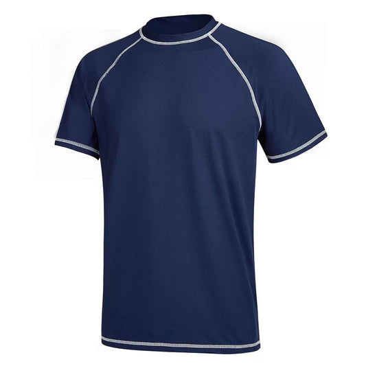 Navy blue men's short sleeve surfing shirt with UV protection and quick-drying fabric