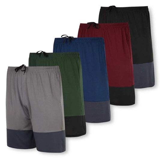 5 pack of men's dry-fit performance active athletic sweat-resistant shorts in multiple colors