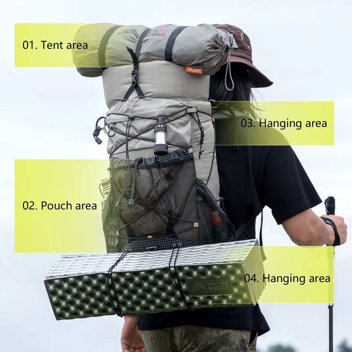 Camping Backpack 25+10L Ultralight Travel Bag for Men Women Large Capacity Outdoor Sports Climbing Hiking Backpack
