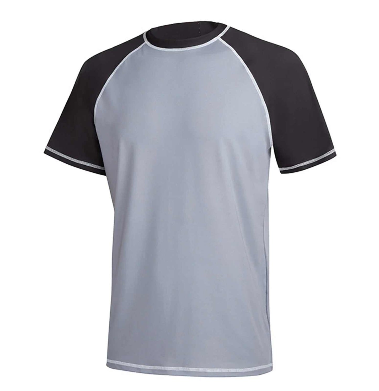 Men's solid short sleeve surfing shirt in dark gray and black breathable fabric
