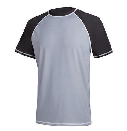 Men's solid short sleeve surfing shirt in dark gray and black breathable fabric