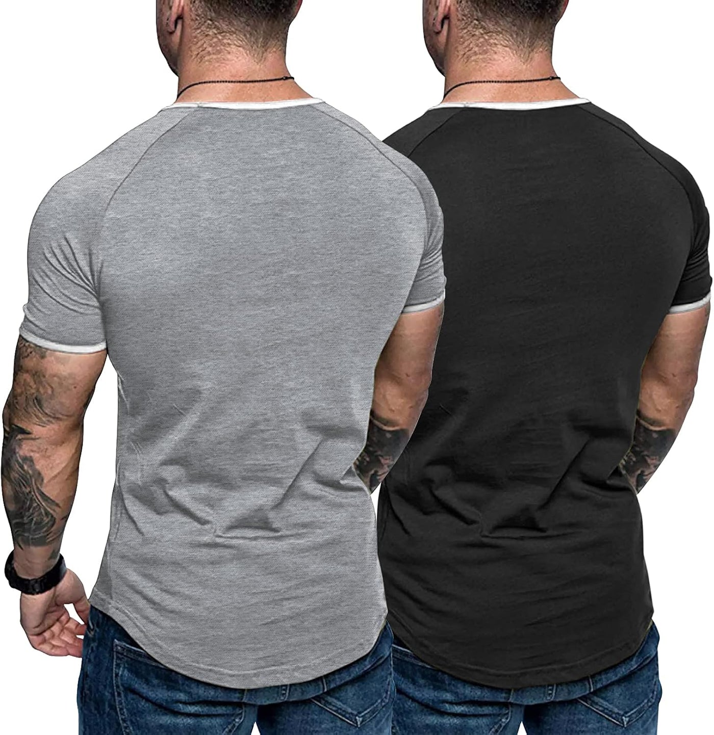 Men 2 Pack Muscle Shirt Bodybuilding Gym Workout Shirt Short Sleeve Tee
