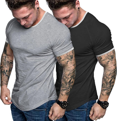 Men 2 Pack Muscle Shirt Bodybuilding Gym Workout Shirt Short Sleeve Tee