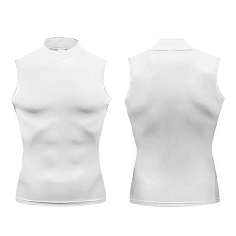 Compression Shirt Men Gym Tank Top Muscle Fitness Clothing Turtleneck Sport Sleeveless T Shirt Elastic Bodybuilding Running Vest